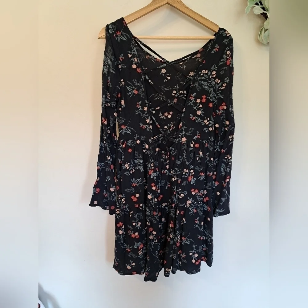 American Eagle Floral Dress Boho Open Shoulder Open Back Small